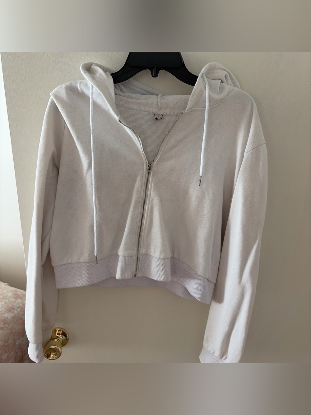 Amazon Light Beige Cropped Zip-Up Hoodie - Women
